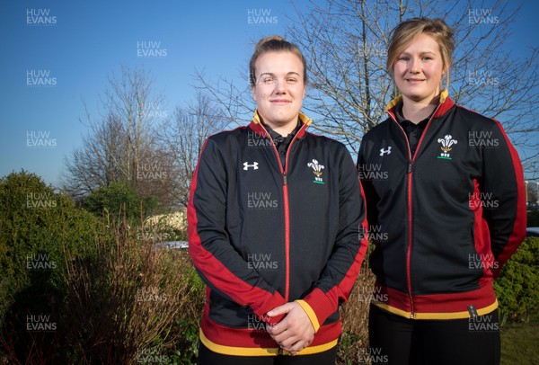 230117 - Wales Women Rugby Press Conference - Wales Women's captain Carys Phillips, left, and squad member Dyddgu Hywel