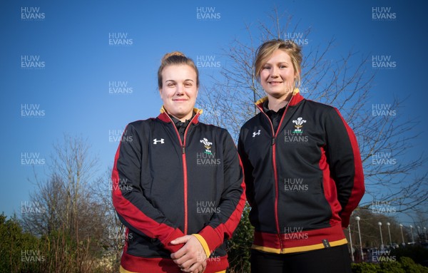 230117 - Wales Women Rugby Press Conference - Wales Women's captain Carys Phillips, left, and squad member Dyddgu Hywel