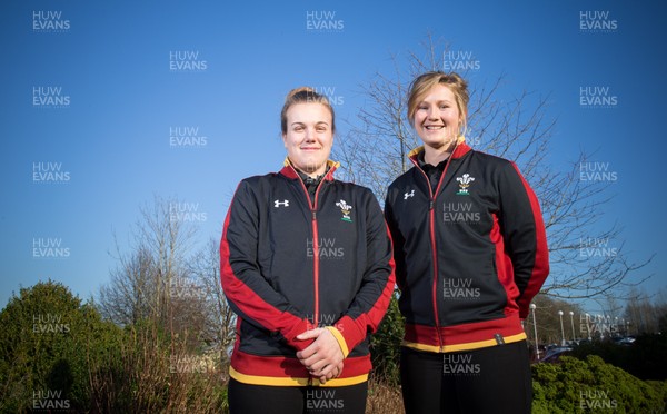 230117 - Wales Women Rugby Press Conference - Wales Women's captain Carys Phillips, left, and squad member Dyddgu Hywel