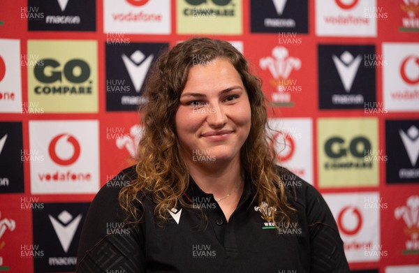 241023 - Wales Women Rugby Press Conference - Gwenllian Pyrs during a press conference ahead of Wales’ WXV1 match against New Zealand in Dunedin