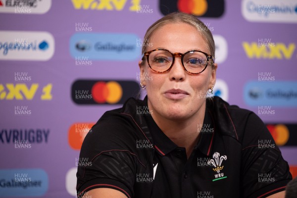 261023 - Wales’ Women Rugby Press Conference - Wales’ Kelsey Jones during a press conference ahead of Wales’ WXV1 match against New Zealand in Dunedin