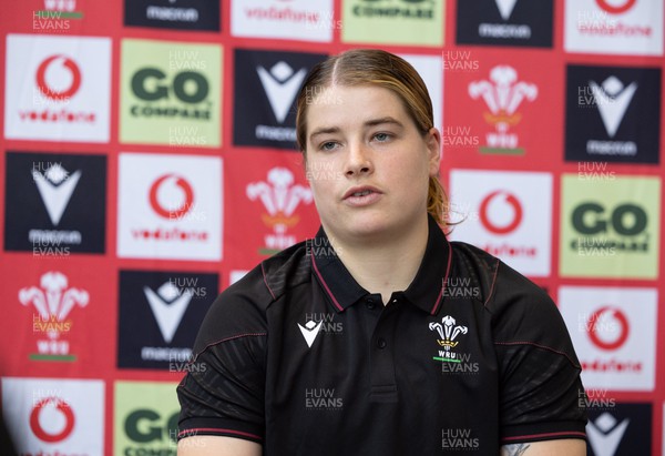301023 - Wales Women Press Conference - Wales’ Bethan Lewis during press conference ahead of the WXV1 match against Australia