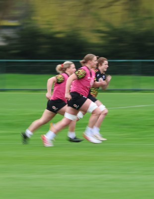 010426 - Wales Women Rugby Training Session - Tilly Vucaj, Kate Williams and Molly Reardon during training ahead of the start of the Women’s 6 Nations