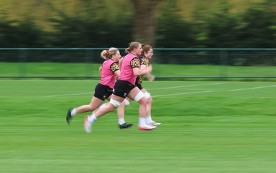 010426 - Wales Women Rugby Training Session - Tilly Vucaj, Kate Williams and Molly Reardon during training ahead of the start of the Women’s 6 Nations