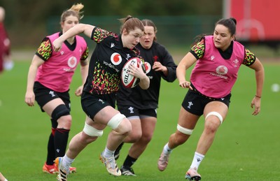010426 - Wales Women Rugby Training Session - Kate Williams with Jorja Aiono during training ahead of the start of the Women’s 6 Nations