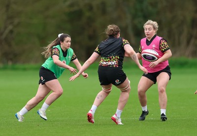 010426 - Wales Women Rugby Training Session - Kayleigh Powell and Molly Reardon during training ahead of the start of the Women’s 6 Nations