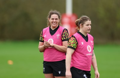 010426 - Wales Women Rugby Training Session - Natalia John and Bethan Lewis during training ahead of the start of the Women’s 6 Nations