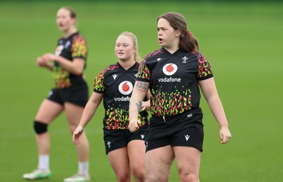 010426 - Wales Women Rugby Training Session - Maisie Davies and Seren Lockwood during training ahead of the start of the Women’s 6 Nations