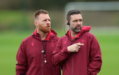 010426 - Wales Women Rugby Training Session - Tyrone Holmes and Steve Salvin during training ahead of the start of the Women’s 6 Nations