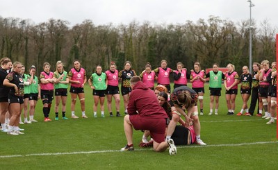 010426 - Wales Women Rugby Training Session - The Wales Women squad during training ahead of the start of the Women’s 6 Nations
