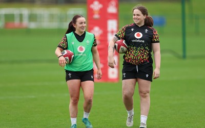 010426 - Wales Women Rugby Training Session - Sian Jones and Maisie Davies during training ahead of the start of the Women’s 6 Nations