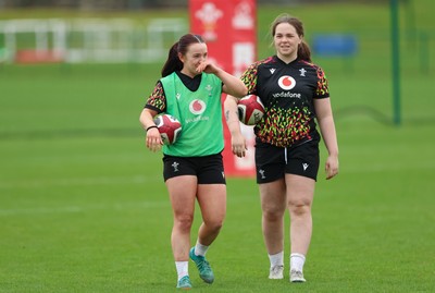 010426 - Wales Women Rugby Training Session - Sian Jones and Maisie Davies during training ahead of the start of the Women’s 6 Nations