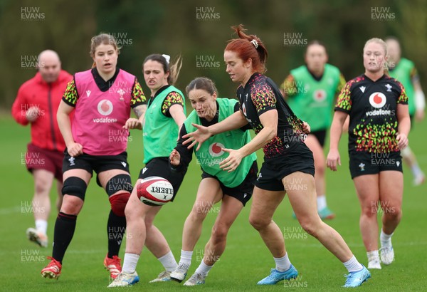 010426 - Wales Women Rugby Training Session - Jasmine Joyce and Lisa Neumann during training ahead of the start of the Women’s 6 Nations
