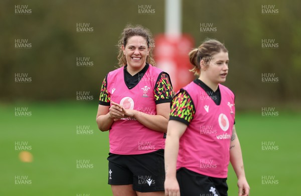 010426 - Wales Women Rugby Training Session - Natalia John and Bethan Lewis during training ahead of the start of the Women’s 6 Nations