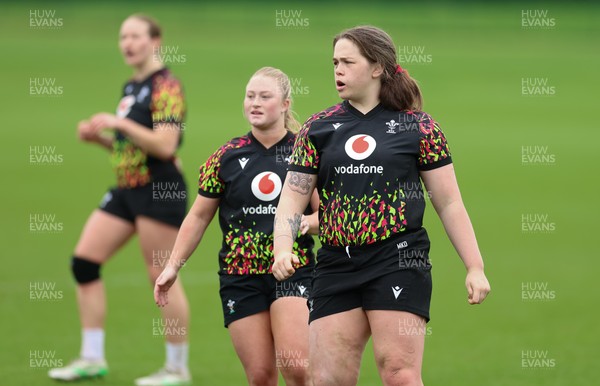 010426 - Wales Women Rugby Training Session - Maisie Davies and Seren Lockwood during training ahead of the start of the Women’s 6 Nations