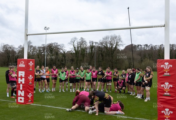 010426 - Wales Women Rugby Training Session - The Wales Women squad during training ahead of the start of the Women’s 6 Nations