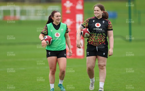 010426 - Wales Women Rugby Training Session - Sian Jones and Maisie Davies during training ahead of the start of the Women’s 6 Nations