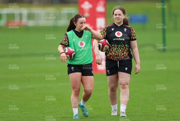 010426 - Wales Women Rugby Training Session - Sian Jones and Maisie Davies during training ahead of the start of the Women’s 6 Nations