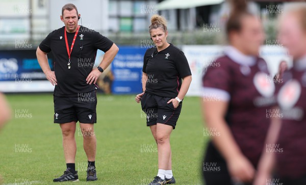011123 - Wales Women Rugby Training Session - Head coach Ioan Cunningham and coach Catrina Nicholas-McLaughlin during a training session ahead of their final WXV1 match against Australia