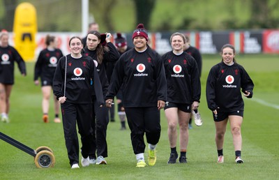 020424 - Wales Women’s Rugby Training Session - Nel, Bryonie King, Sisilia Tuipulotu, Hannah Bluck and Meg Davies during a training session ahead of Wales’ next Women’s 6 Nations match against Ireland