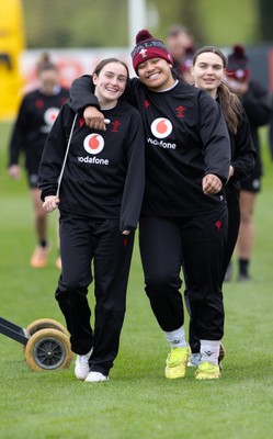 020424 - Wales Women’s Rugby Training Session - Nel Metcalfe and Sisilia Tuipulotu during a training session ahead of Wales’ next Women’s 6 Nations match against Ireland