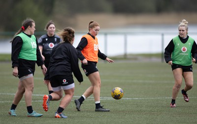 020424 - Wales Women’s Rugby Training Session - Niamh Terry warms up with a game of football during a training session ahead of Wales’ next Women’s 6 Nations match against Ireland