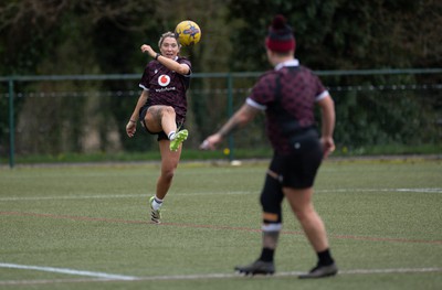 020424 - Wales Women’s Rugby Training Session - Georgia Evans warms up with a game of football during a training session ahead of Wales’ next Women’s 6 Nations match against Ireland