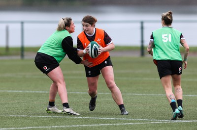 020424 - Wales Women’s Rugby Training Session - Kate Williams takes on Hannah Bluck during a training session ahead of Wales’ next Women’s 6 Nations match against Ireland