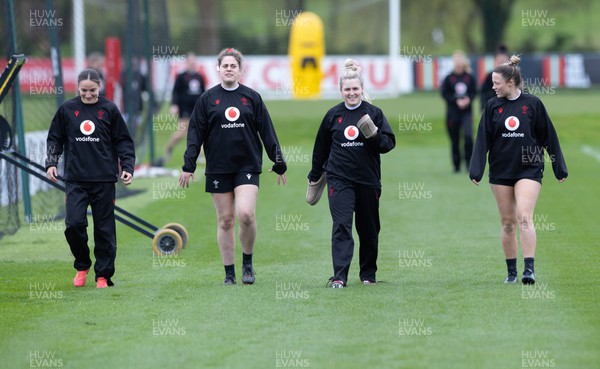 020424 - Wales Women’s Rugby Training Session - Jasmine Joyce, Natalia John, Alex Callender and Alisha Butchers during a training session ahead of Wales’ next Women’s 6 Nations match against Ireland