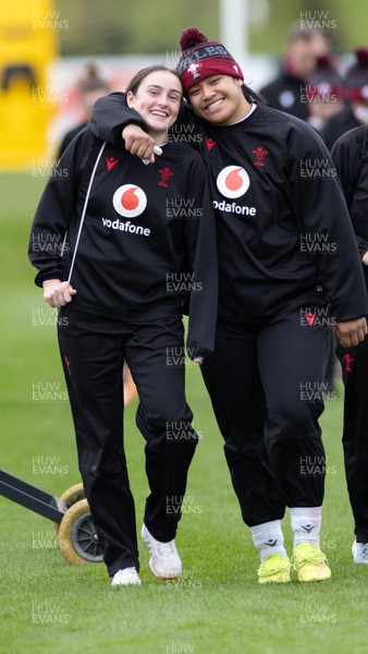 020424 - Wales Women’s Rugby Training Session - Nel Metcalfe and Sisilia Tuipulotu during a training session ahead of Wales’ next Women’s 6 Nations match against Ireland