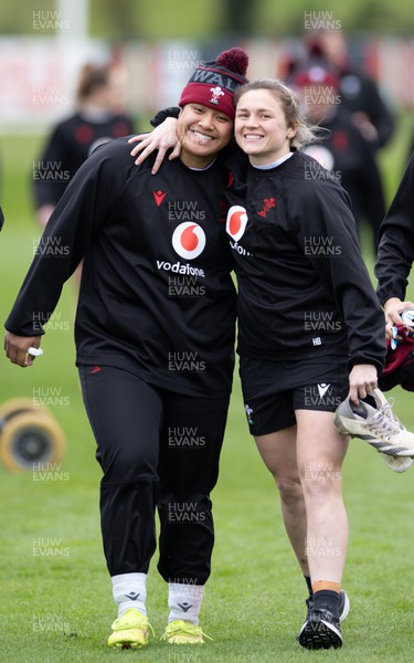020424 - Wales Women’s Rugby Training Session - Sisilia Tuipulotu and Hannah Bluck during a training session ahead of Wales’ next Women’s 6 Nations match against Ireland