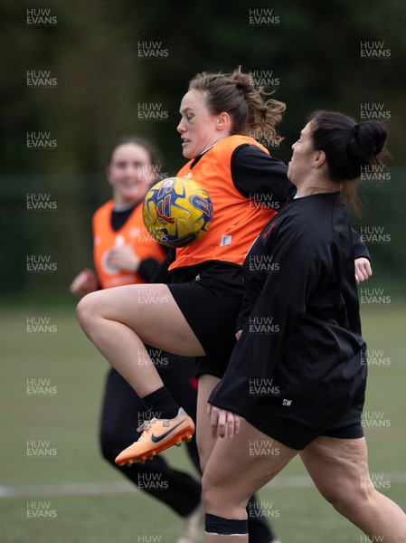 020424 - Wales Women’s Rugby Training Session - Jenny Hesketh warms up with a game of football during a training session ahead of Wales’ next Women’s 6 Nations match against Ireland