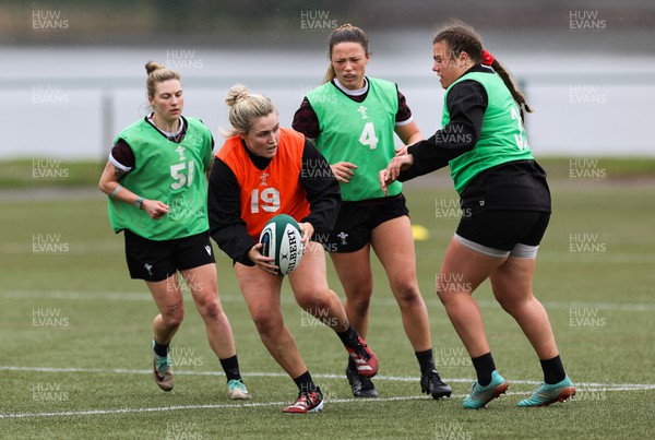 020424 - Wales Women’s Rugby Training Session - Alex Callender with Keira Bevan, Alisha Butchers and Carys Phillips during a training session ahead of Wales’ next Women’s 6 Nations match against Ireland