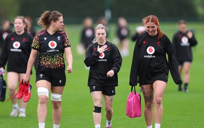 030426 - Wales Women Rugby Training session - Natalia John, Keira Bevan and Georgia Evans during training ahead of the start of the Women’s 6 Nations