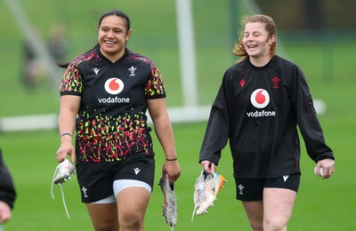 030426 - Wales Women Rugby Training session - Sisilia Tuipulotu and Kate Williams during training ahead of the start of the Women’s 6 Nations