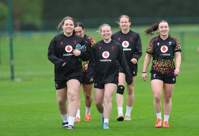 030426 - Wales Women Rugby Training session - Maisie Davies, Courtney Keight, Savannah Picton-Powell, Carys Cox and Sian Jones during training ahead of the start of the Women’s 6 Nations