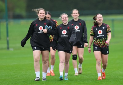 030426 - Wales Women Rugby Training session - Maisie Davies, Courtney Keight, Savannah Picton-Powell, Carys Cox and Sian Jones during training ahead of the start of the Women’s 6 Nations