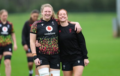 030426 - Wales Women Rugby Training session - Alaw Pyrs and Lisa Neumann during training ahead of the start of the Women’s 6 Nations