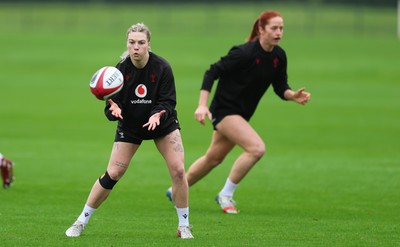 030426 - Wales Women Rugby Training session - Keira Bevan and Lisa Neumann during training ahead of the start of the Women’s 6 Nations
