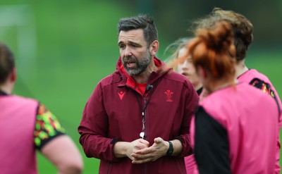 030426 - Wales Women Rugby Training session - Steve Salvin, Wales Women interim forwards coach, during training ahead of the start of the Women’s 6 Nations