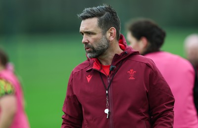 030426 - Wales Women Rugby Training session - Steve Salvin, Wales Women interim forwards coach, during training ahead of the start of the Women’s 6 Nations