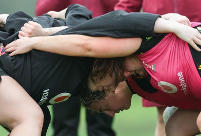030426 - Wales Women Rugby Training session - Players scrum down during training ahead of the start of the Women’s 6 Nations