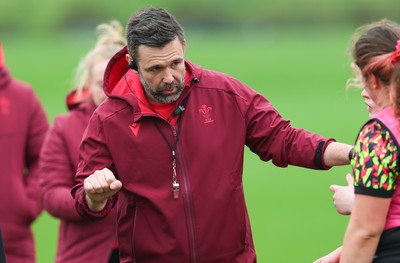 030426 - Wales Women Rugby Training session - Steve Salvin, Wales Women interim forwards coach, during training ahead of the start of the Women’s 6 Nations
