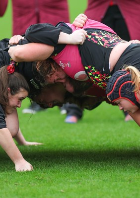 030426 - Wales Women Rugby Training session - Players scrum down during training ahead of the start of the Women’s 6 Nations