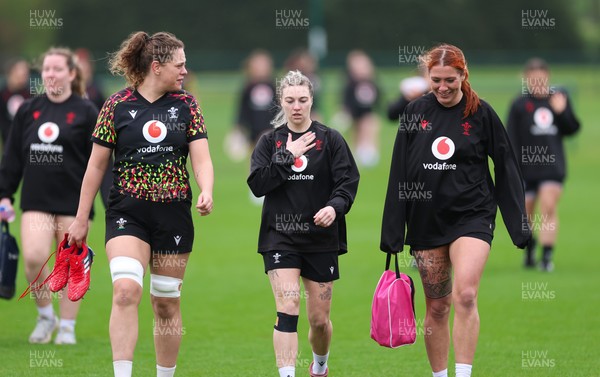 030426 - Wales Women Rugby Training session - Natalia John, Keira Bevan and Georgia Evans during training ahead of the start of the Women’s 6 Nations