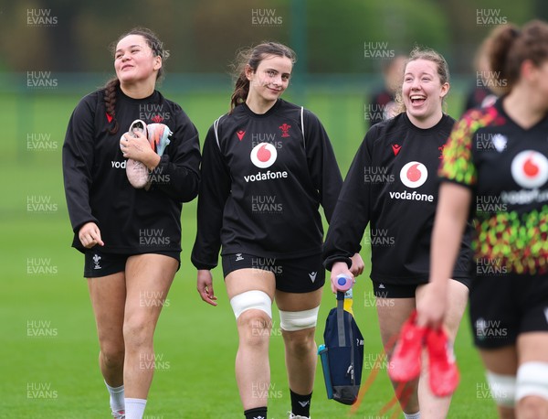 030426 - Wales Women Rugby Training session - Jorja Aiono, Branwen Metcalfe and Elan Jones during training ahead of the start of the Women’s 6 Nations