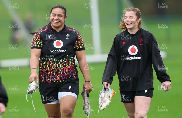 030426 - Wales Women Rugby Training session - Sisilia Tuipulotu and Kate Williams during training ahead of the start of the Women’s 6 Nations