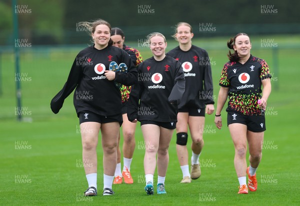 030426 - Wales Women Rugby Training session - Maisie Davies, Courtney Keight, Savannah Picton-Powell, Carys Cox and Sian Jones during training ahead of the start of the Women’s 6 Nations