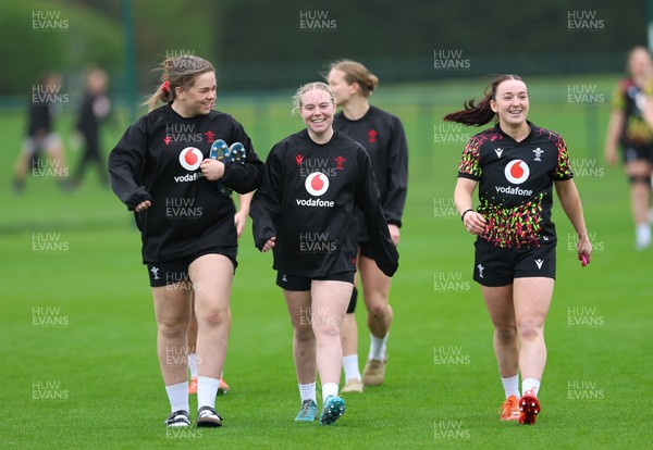 030426 - Wales Women Rugby Training session - Maisie Davies, Savannah Picton-Powell, Carys Cox and Sian Jones during training ahead of the start of the Women’s 6 Nations