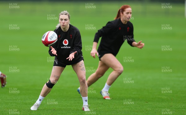030426 - Wales Women Rugby Training session - Keira Bevan and Lisa Neumann during training ahead of the start of the Women’s 6 Nations